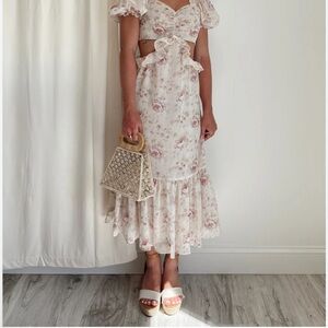 En Saison Kika Midi Dress Cut Out Floral Small NEW With Tags Coquette